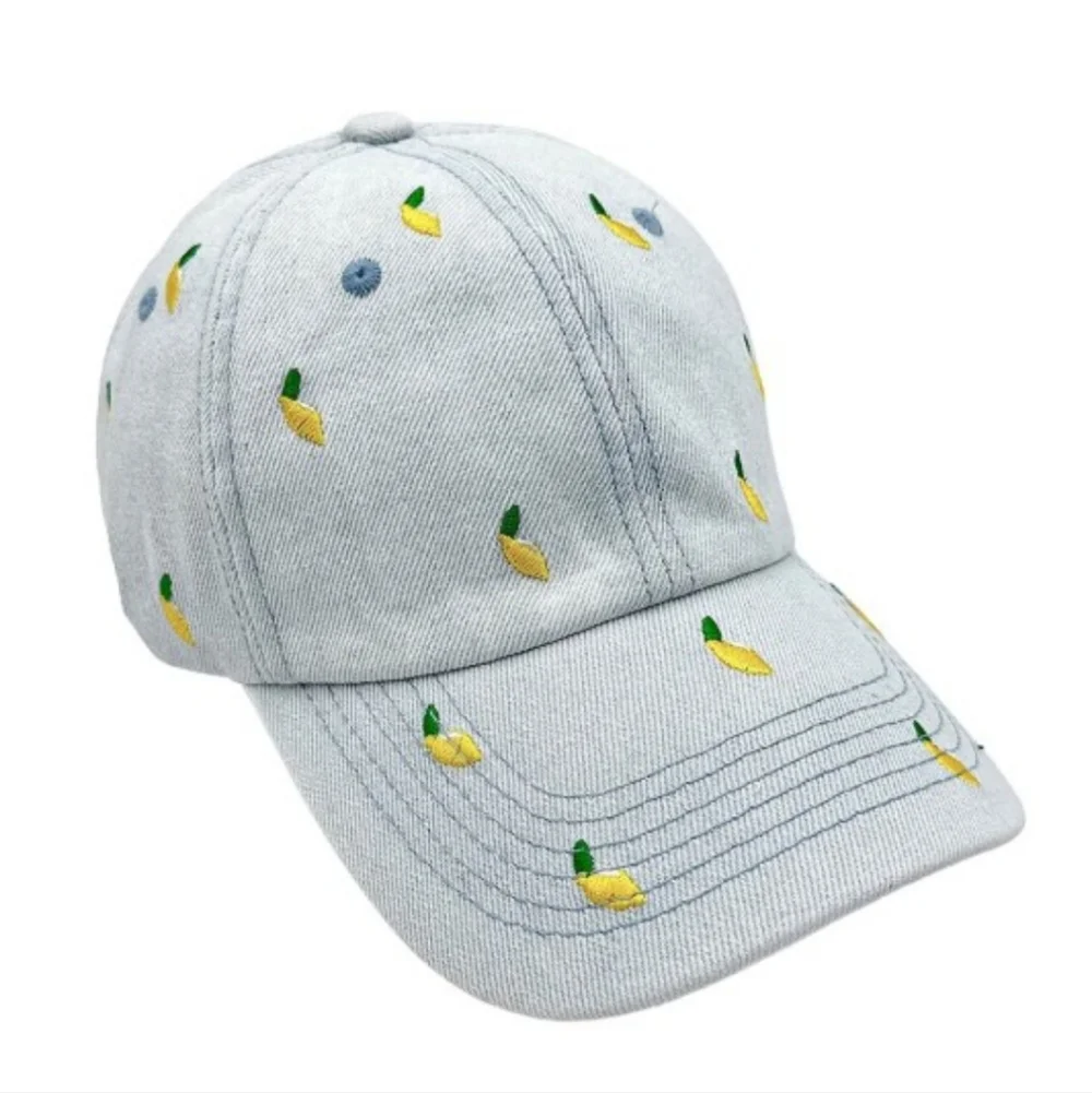 LAST ONE 🍋 Embroidered Lemons Light Denim Baseball Cap - Picture 2 of 2